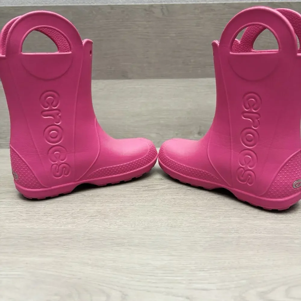Crocs Rain Boot Handle It Pink Crush Pull On Waterproof Rain Boot Girls Size 2
